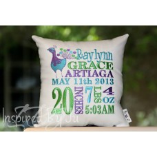 Peacock - Birth Announcement Pillow